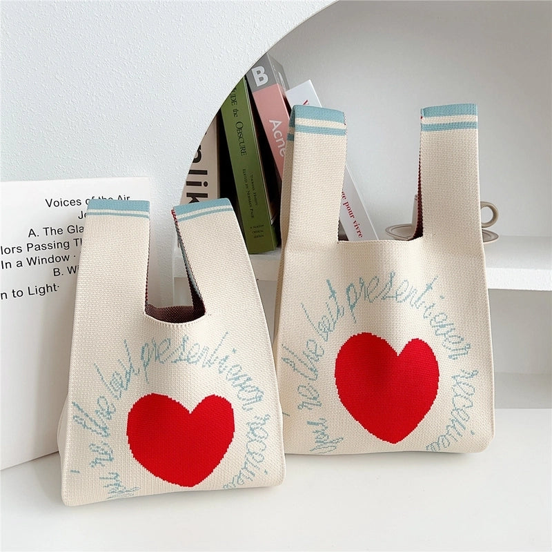 Women's Small Knit Animal Heart Shape Flower Cute Open Shopping Bags