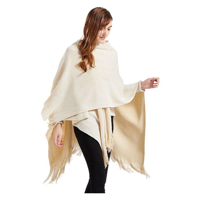 Autumn And Winter Double-sided Knitted Shawl In Stock Warm Shawl Acrylic Tassel Warp Knitted Cape