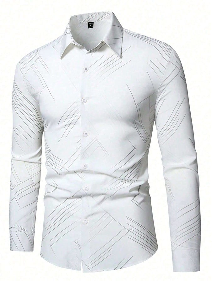 Men'sgeometric Stripe Design Business Casual Shirt