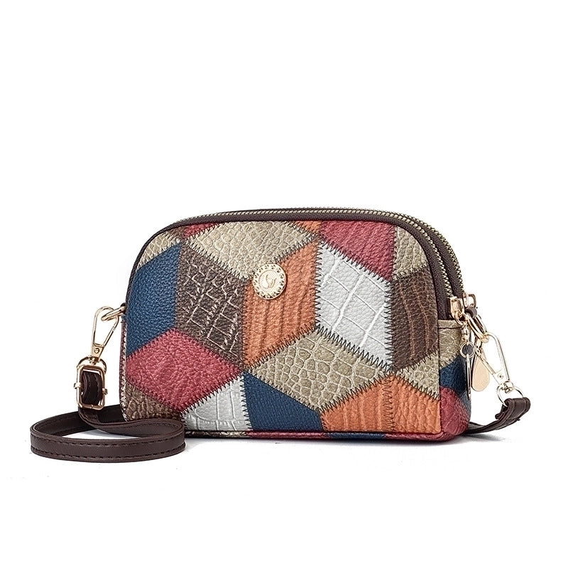 Women's Small All Seasons Pu Leather Plaid Classic Style Square Zipper Shoulder Bag