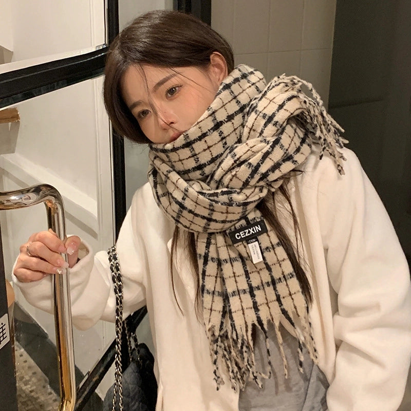 Unisex Minimalist Classic Style Lattice Polyester Scarf
