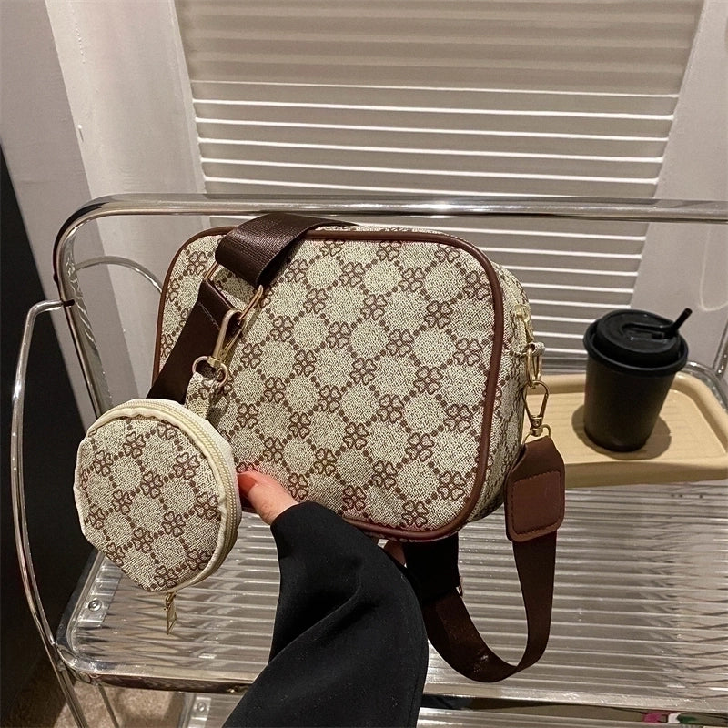 Women's Pu Leather Lingge Fashion Square Zipper Crossbody Bag