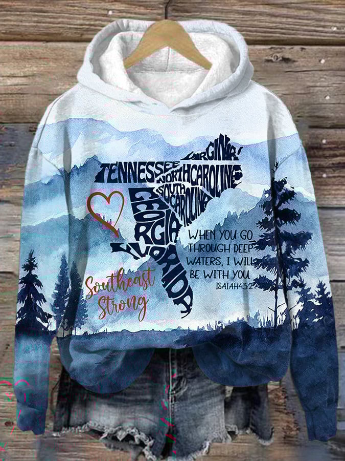 Retro Appalachian Mountains Painting Southeast Strong When You Go Through Deep Waters. I Will Be With You Isaiah 43:2 Tennessee Georgia. South Carolina. North Carolina. . Virginia. Florida Print Hoodie