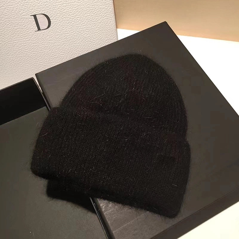 Japanese High-End New Rabbit Fur Knitted Woolen Cap Women's Fashion Autumn Winter Japanese Beanie Hat Thermal Head Cover Knitted Hat
