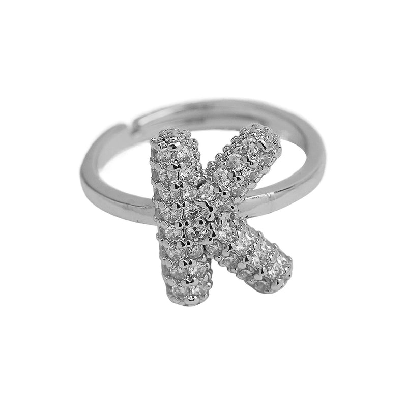Brass Irregular Plating Letter Zircon Adjustable Ring