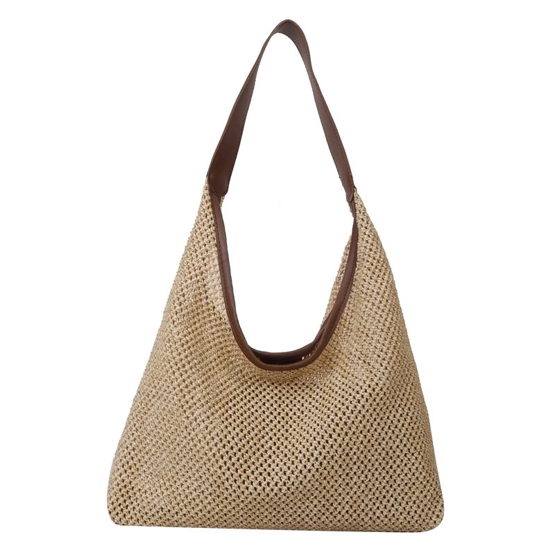 Women's Medium Pu Leather Straw Solid Color Vacation Beach Weave Square Magnetic Buckle Bag Sets Straw Bag
