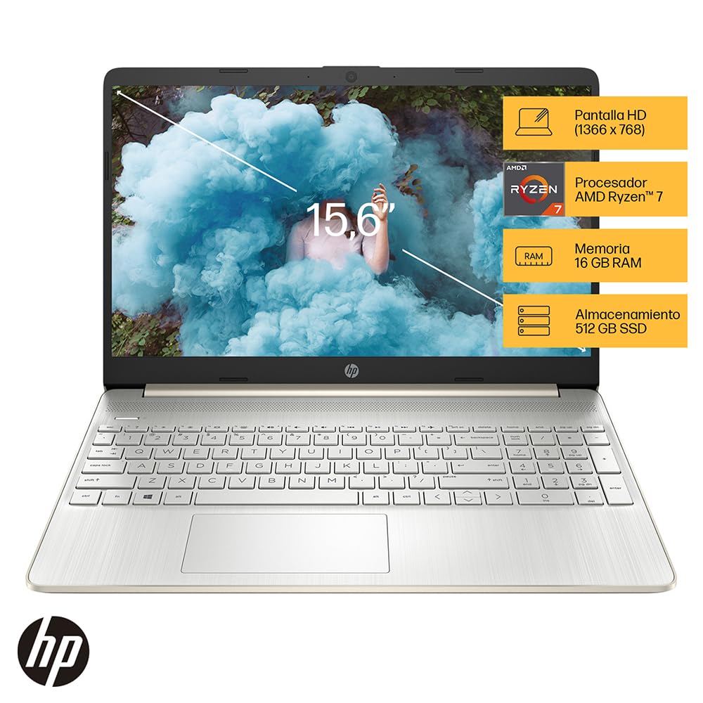 HP Laptop 15-ef2500la. AMD Ryzen 7. 16 GB. 512 GB SSD. 15.6. HD. Microsoft 365 Personal 12 Meses + Curso Multilenguajes. Windows 11 Home. Teclado en Espa?ol. Garantía México. Oro Pálido (Reacondicionado)