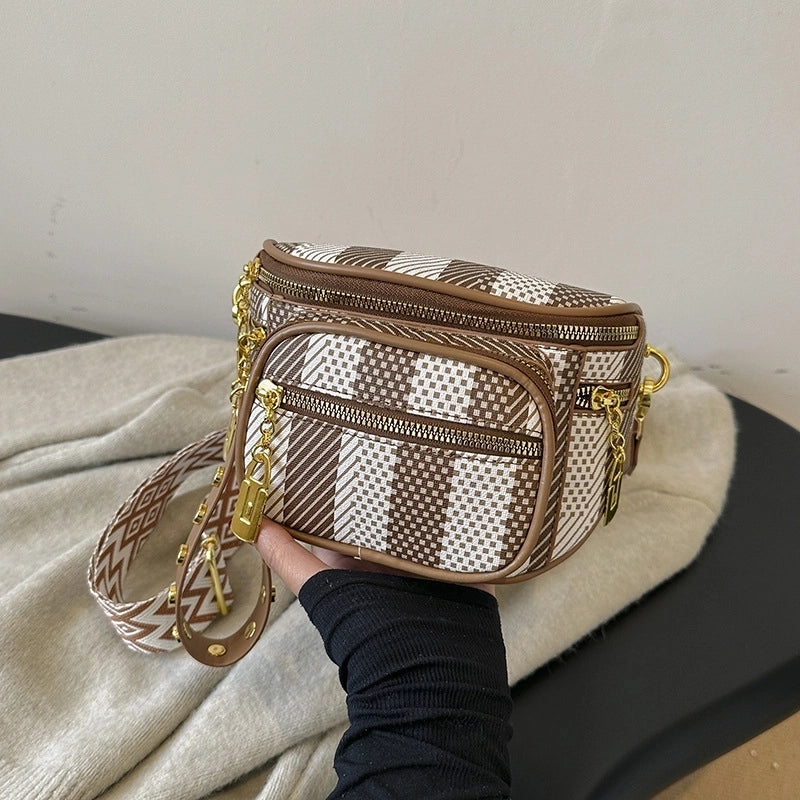 Women's Pu Leather Color Block Vintage Style Square Zipper Shoulder Bag