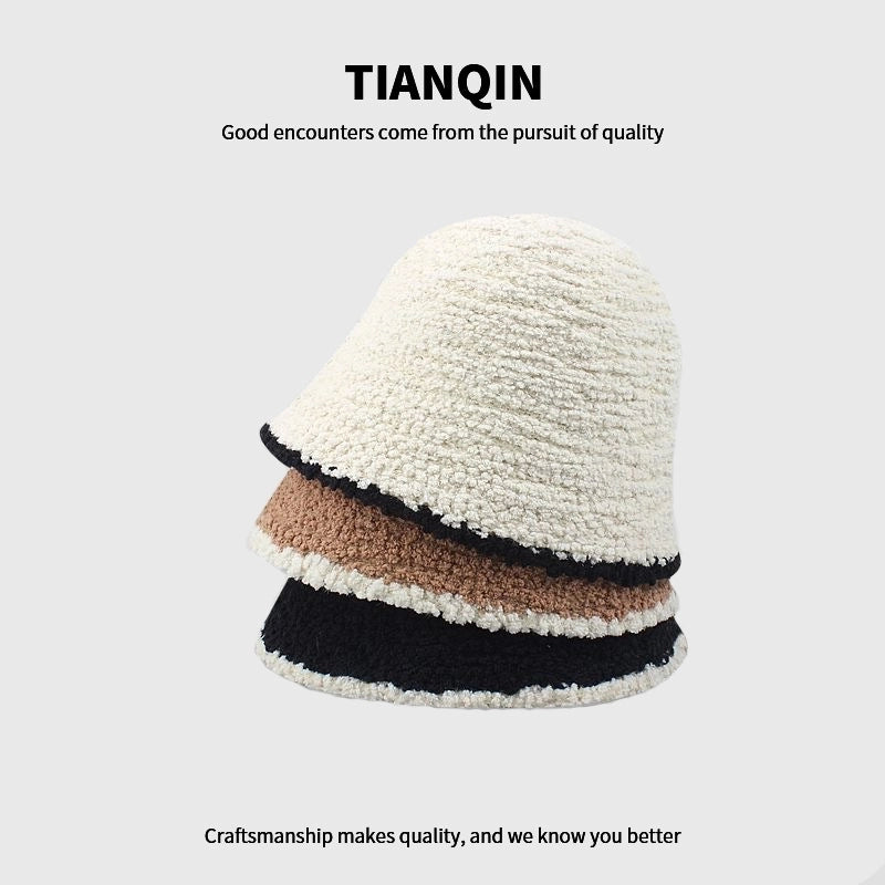 Fisherman Hat Women's Autumn And Winter Big Head Circumference Face-looking Small Bucket Hat Plain Warm Face-covering Plush Basin Hat For Women
