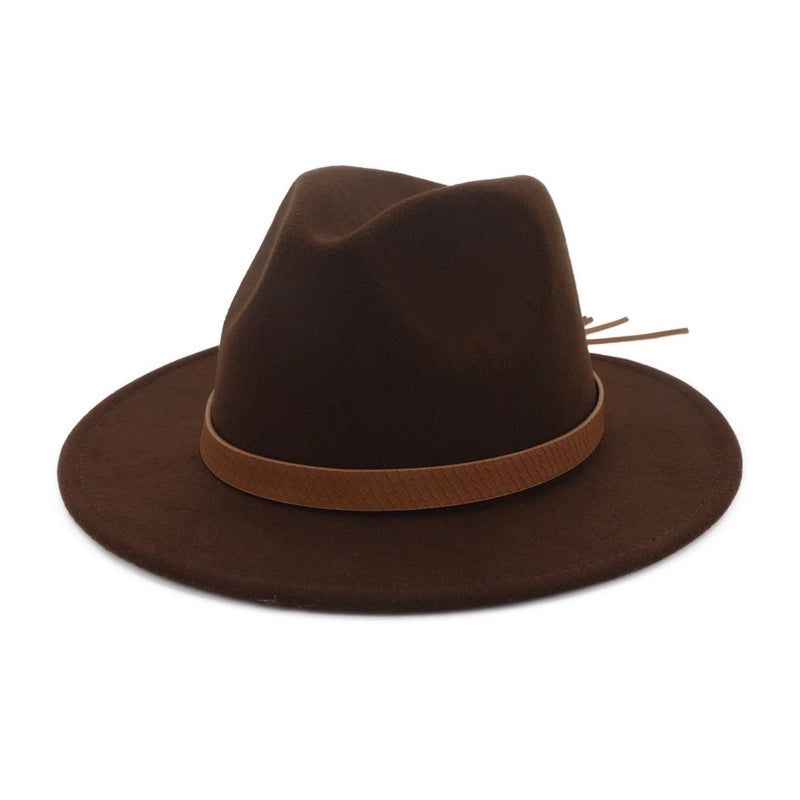 New Wool Top Hat Women's Leather Accessories Fashion Hat Outdoor Flat Brim Big Brim Jazz Hat