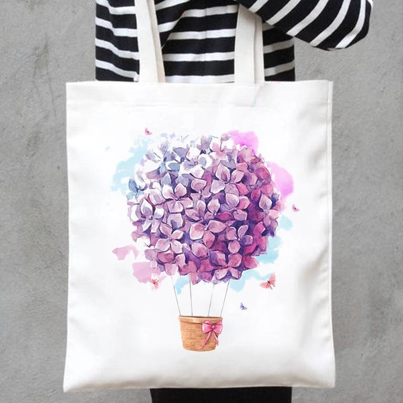 Women's Canvas Printing Heart Shape Butterfly Streetwear Square Open Canvas Bag