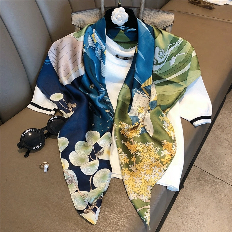 Women's Elegant Vacation Stripe Flower Polyester Silk Scarf