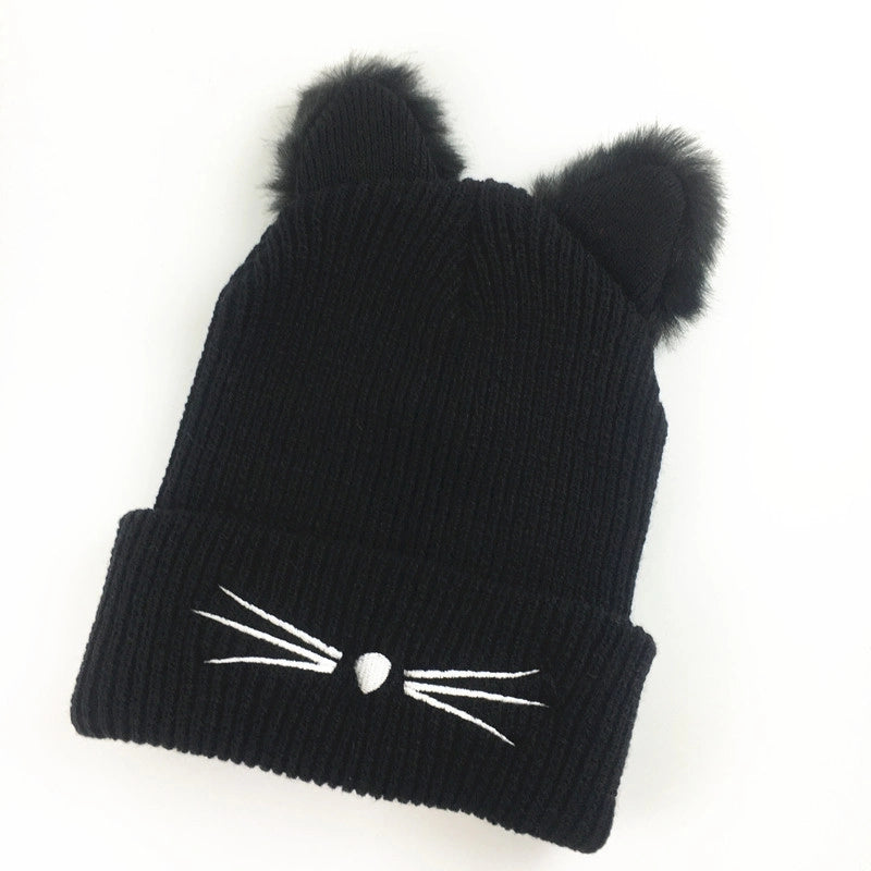 Hat Women's Winter Korean-style Sweet Cute Knitted Hat Winter Velvet Thickened Warm Ear Protection Wool Hat Trendy