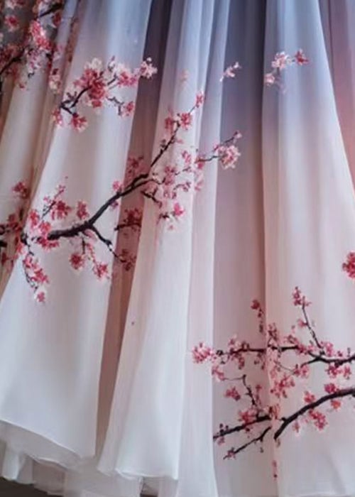 Stylish Gradient Color Print Wrinkled Chiffon Skirts Summer