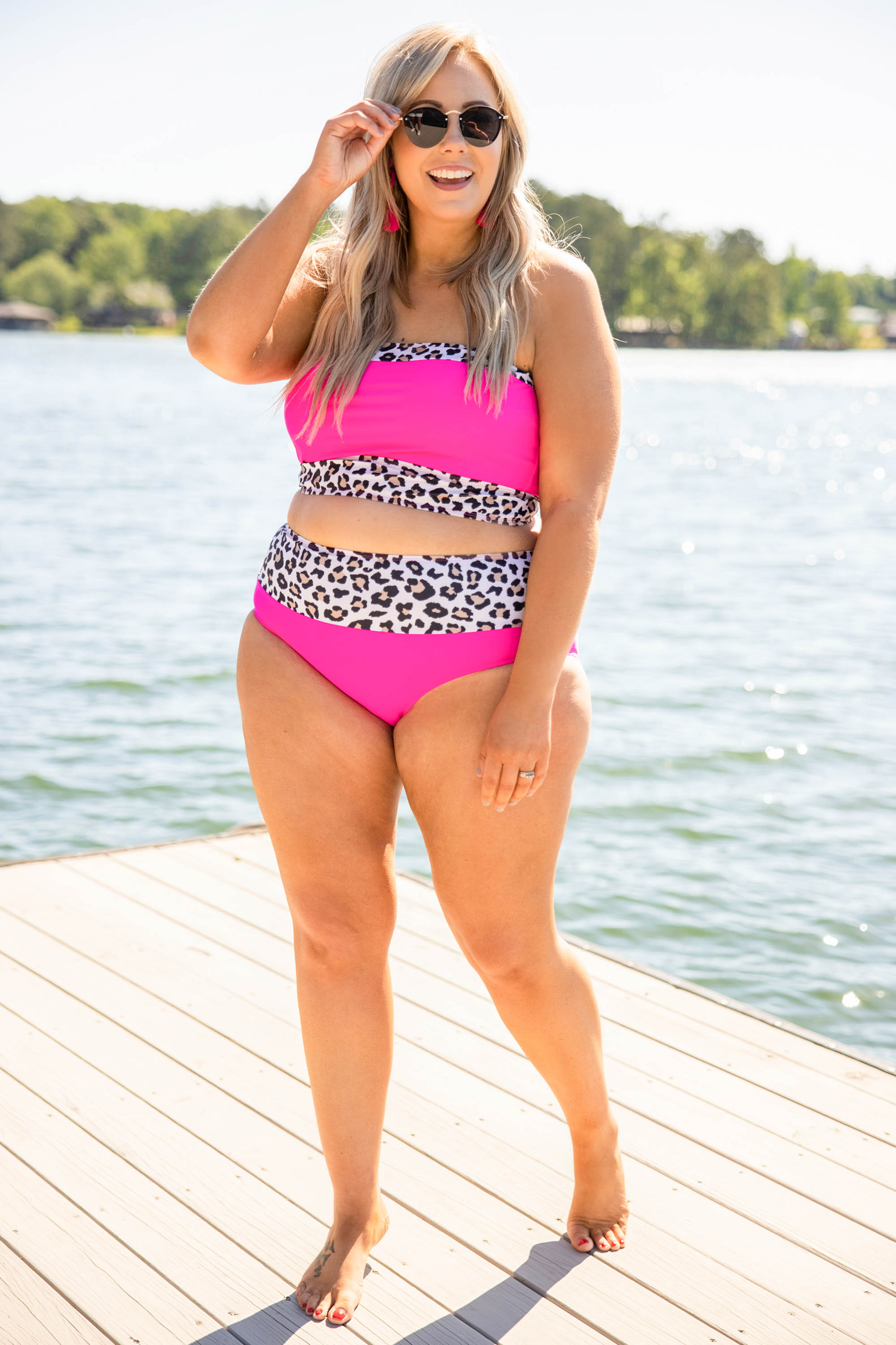 Hidden Islands Swim Top. Neon Pink