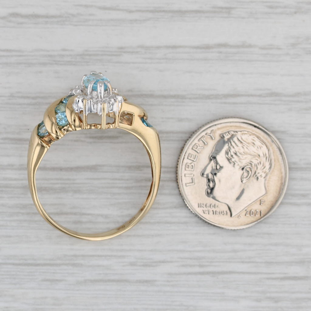 1.26ctw Marquise Blue Topaz Diamond Ring 10k Yellow Gold Size 8.75