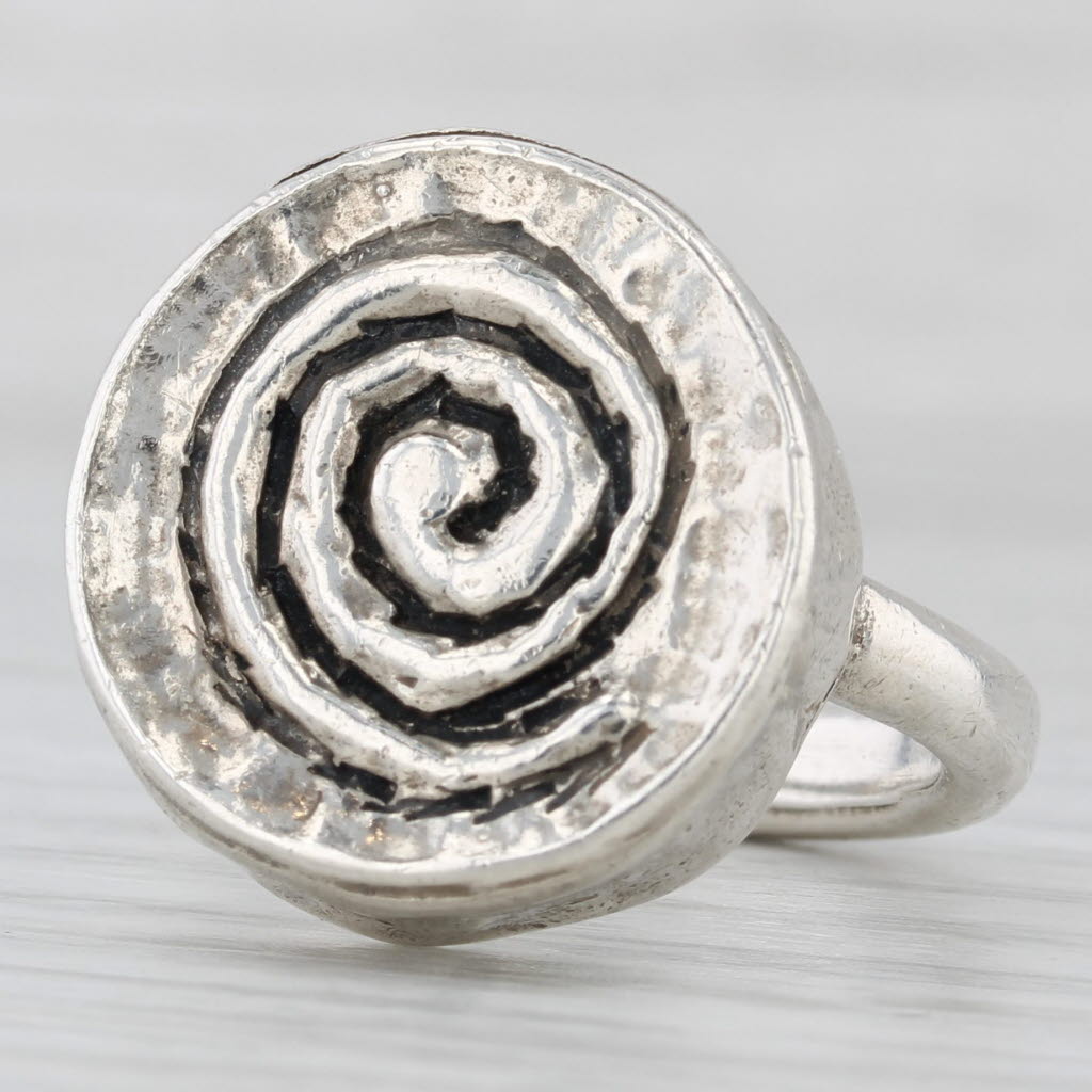Swirl Statement Ring Hammered Sterling Silver Size 8.5