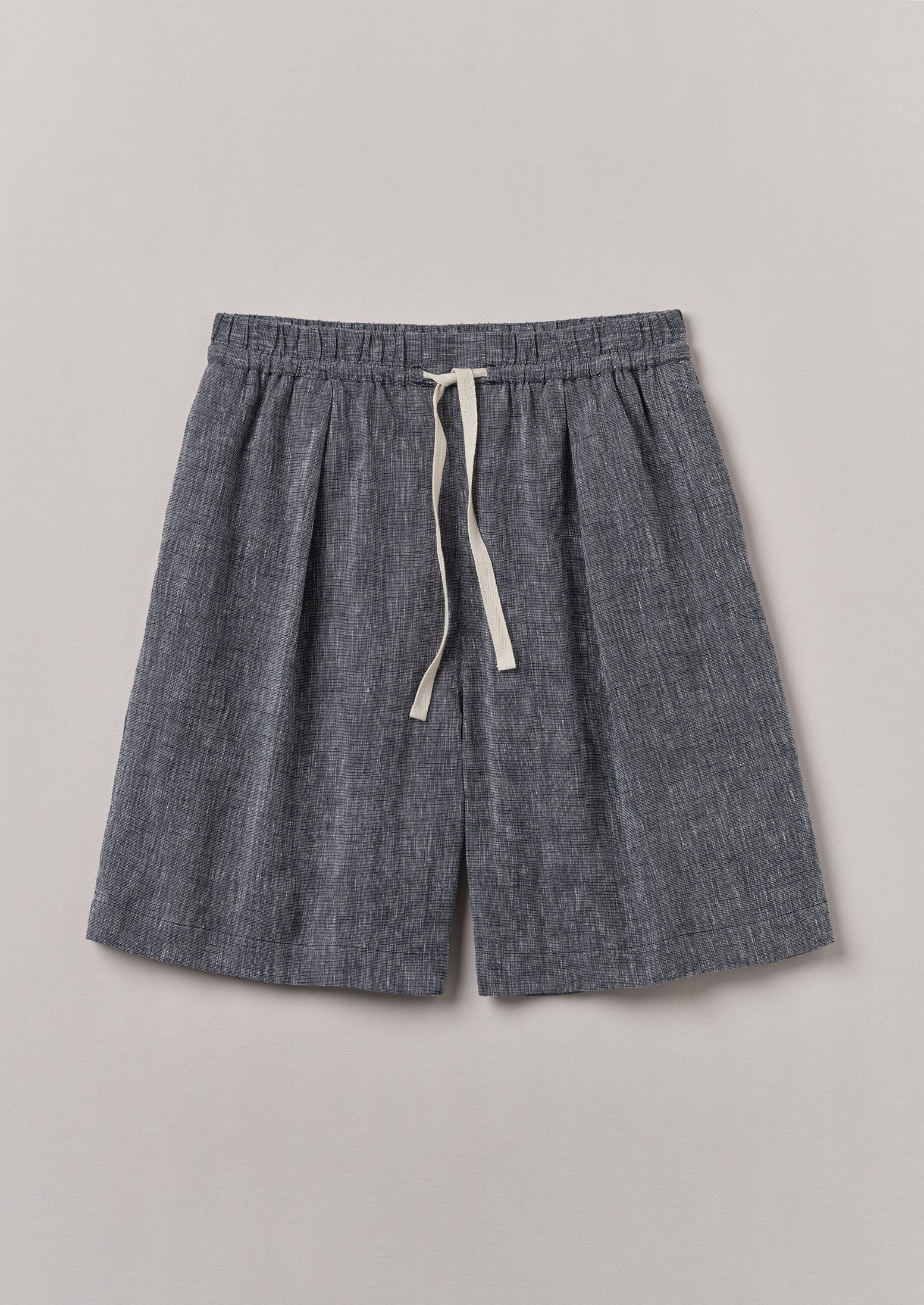 Etched Linen Cotton Drawstring Shorts | Blue Melange