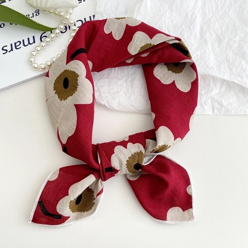 Women's Sweet Minimalist Color Block Cotton And Linen Printing Scarf