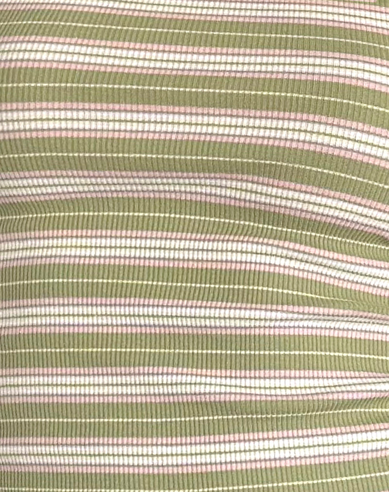 Dudley Vest Top in Green. Pink and White Stripe