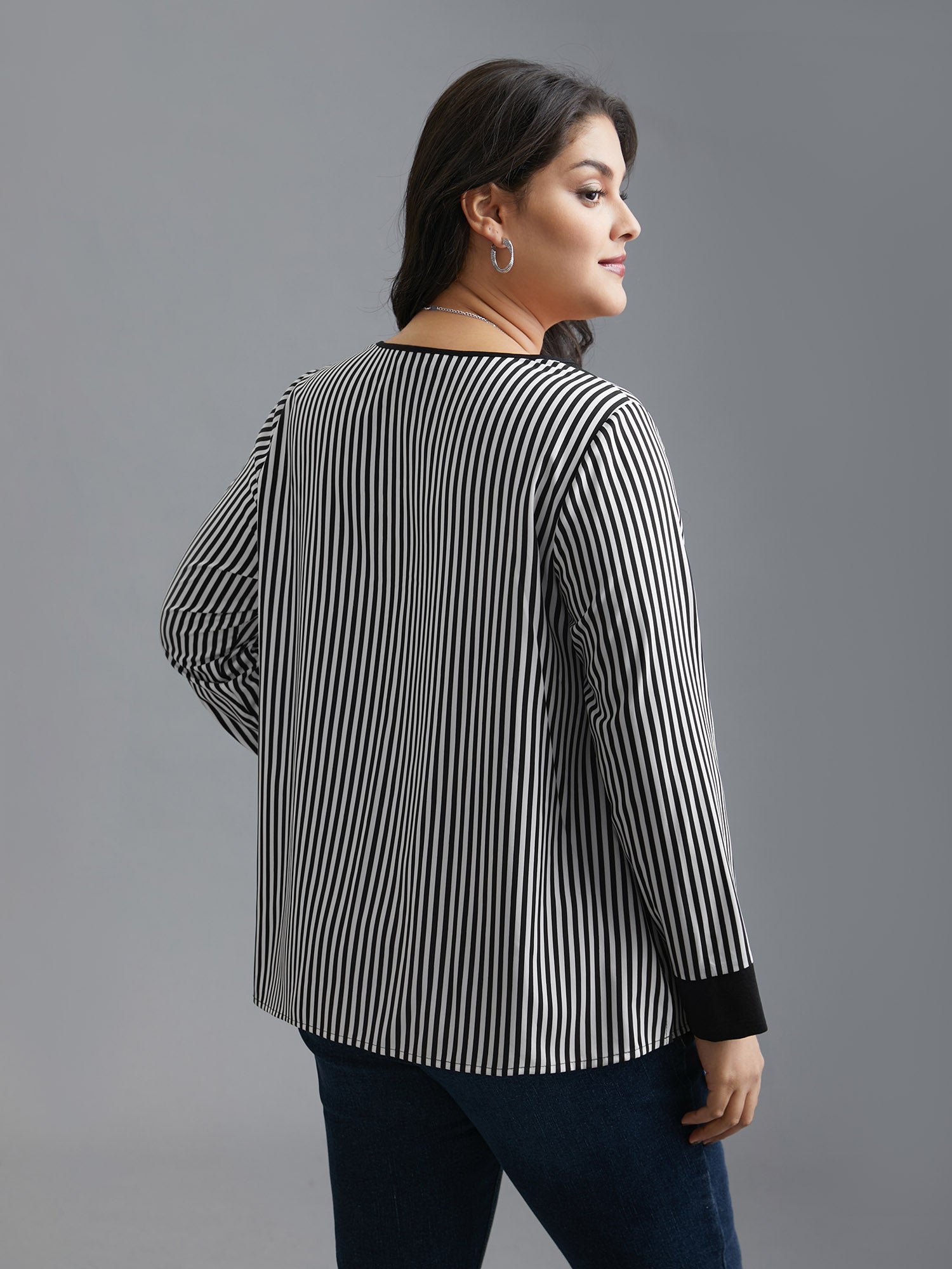 V Neck Striped Patchwork Blouse