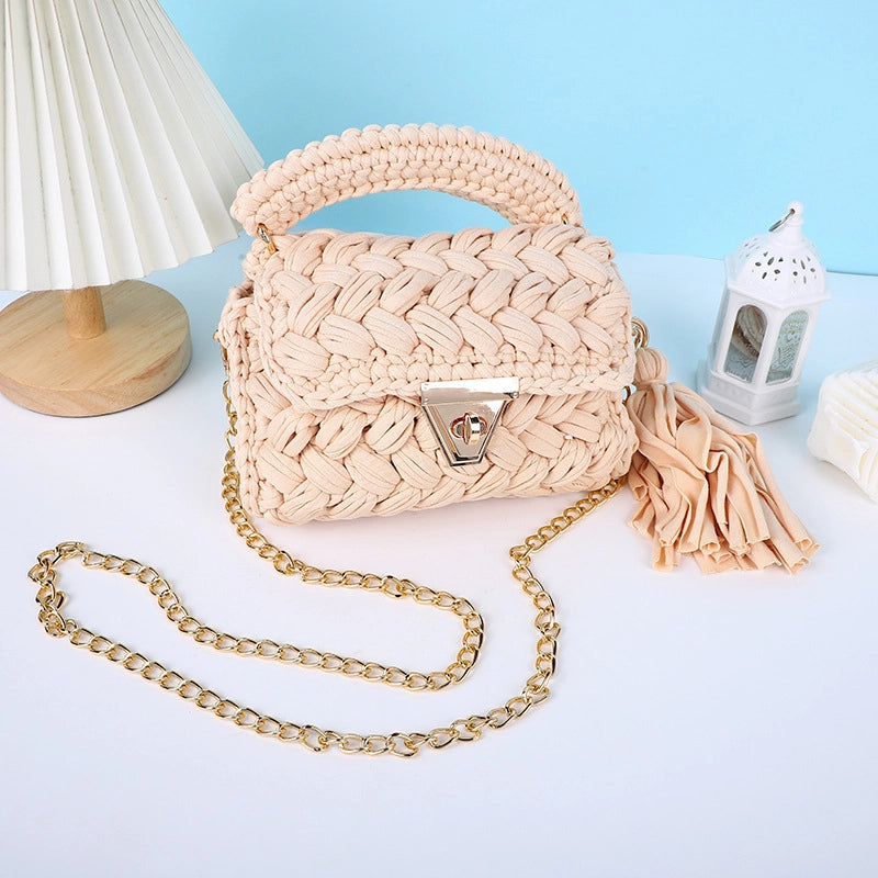 Women's Small Polyester Solid Color Streetwear Tassel Square Lock Clasp Shoulder Bag Handbag Crossbody Bag