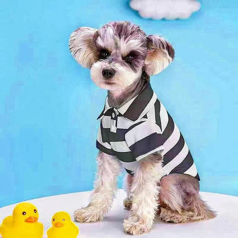 Casual Minimalist Polyester Stripe Lapel Pet Clothing