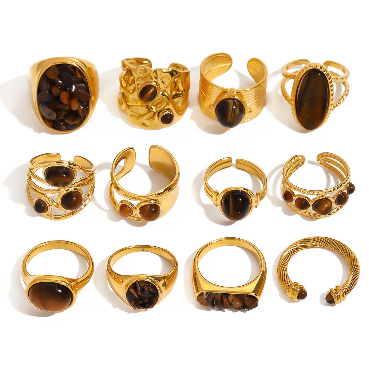 Jie Ding Stainless Steel Tiger Eye Stone Ring Antique Ring Titanium Steel Bracelet Rings