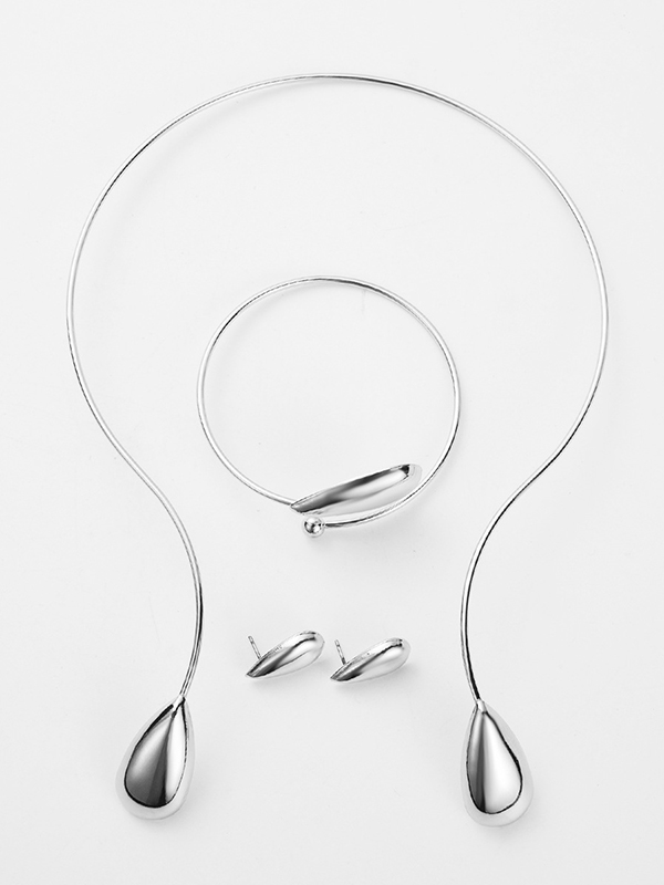 4 Pcs Geometric Bracelet Accessories + Drop Earrings + Necklaces Accessories