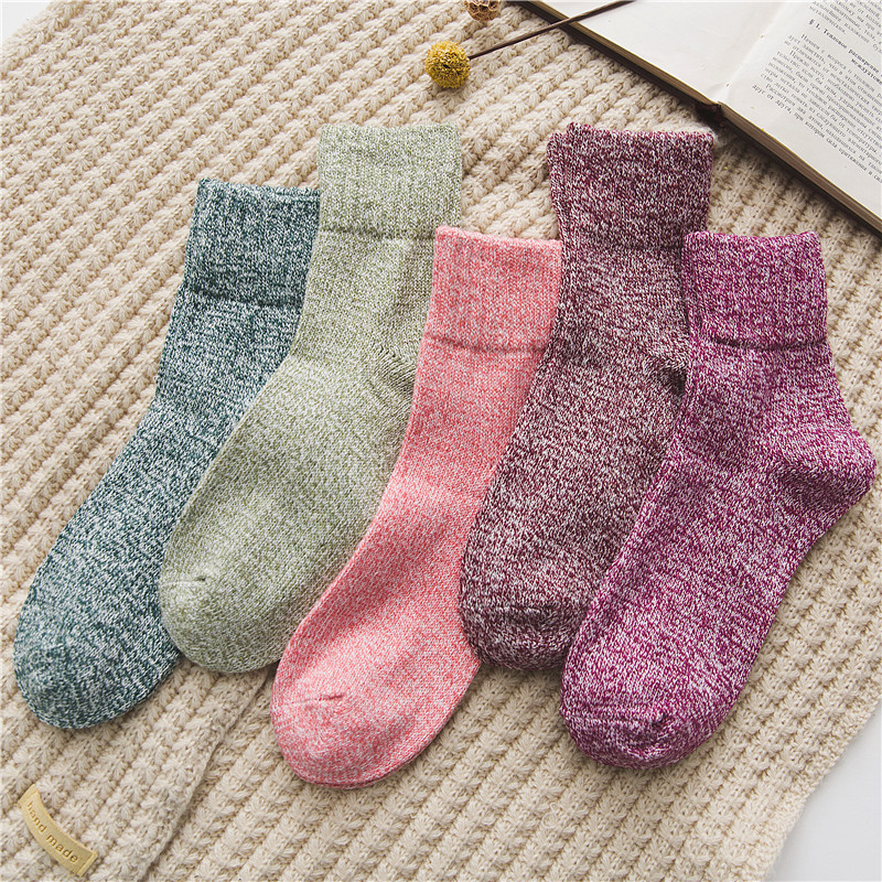 Retro Solid Color Thickened Warm Wool Socks