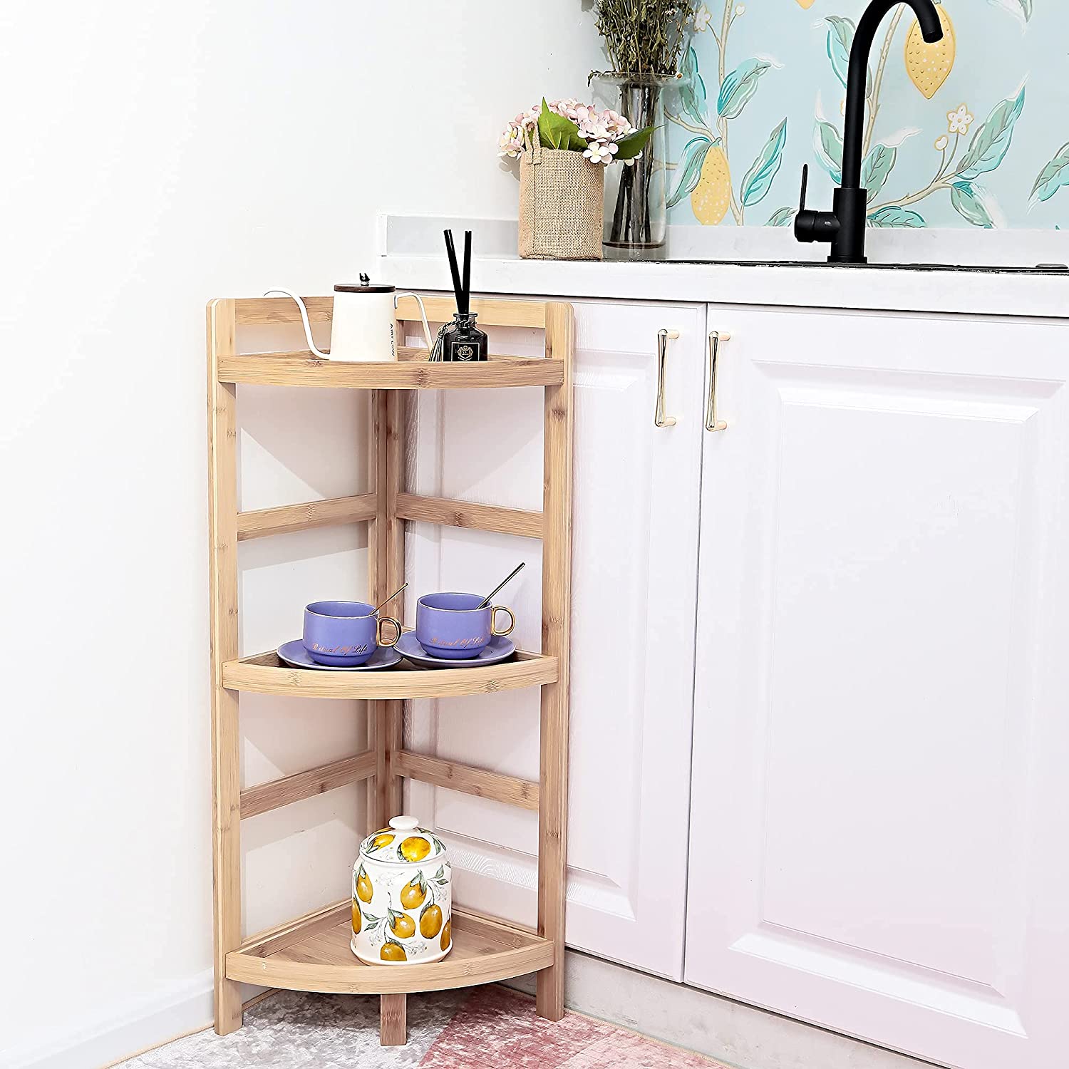 3 Tier Bamboo Corner Shelf Storage Rack