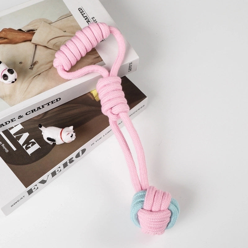 Cute Geometric Molar Long Lasting Tooth Cleaning Woven Ball Dogs Pet Cotton Rope Toy
