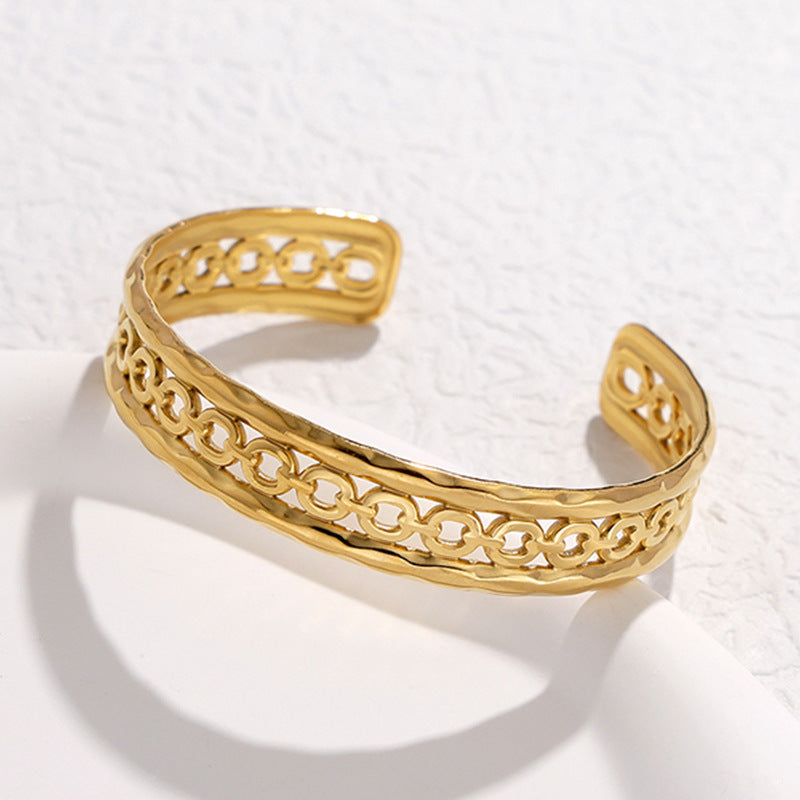 2 Pieces Expressive Stripe Stainless Steel Electroplating Bangles