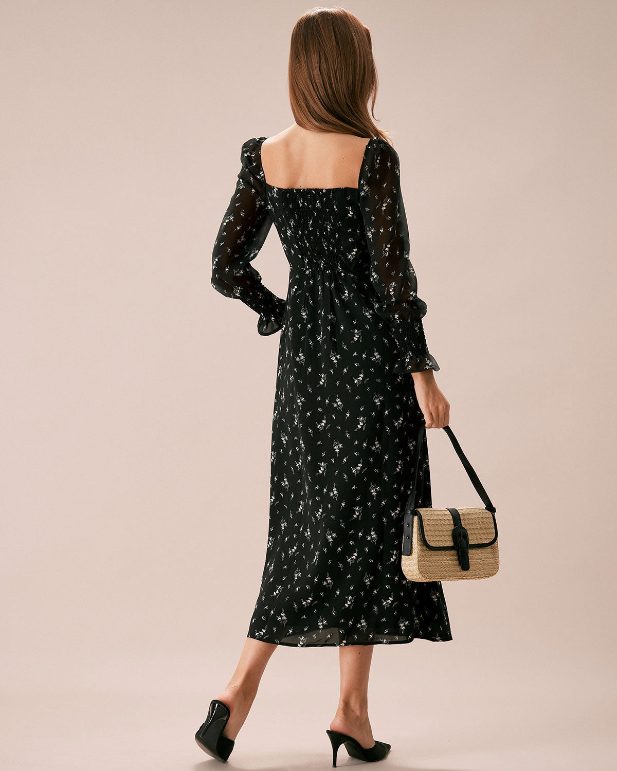 The Black Square Neck Floral Maxi Dress