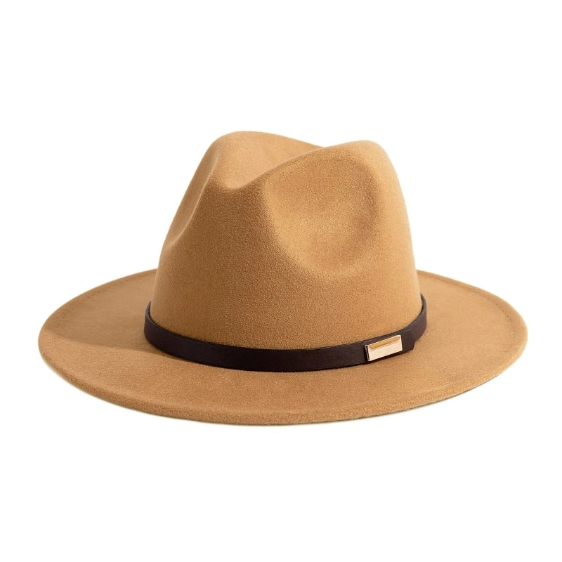 Style Vintage Solid Color Flat Rim Jazz Hat Men's British Belt Decorative Big Brim Top Hat Women