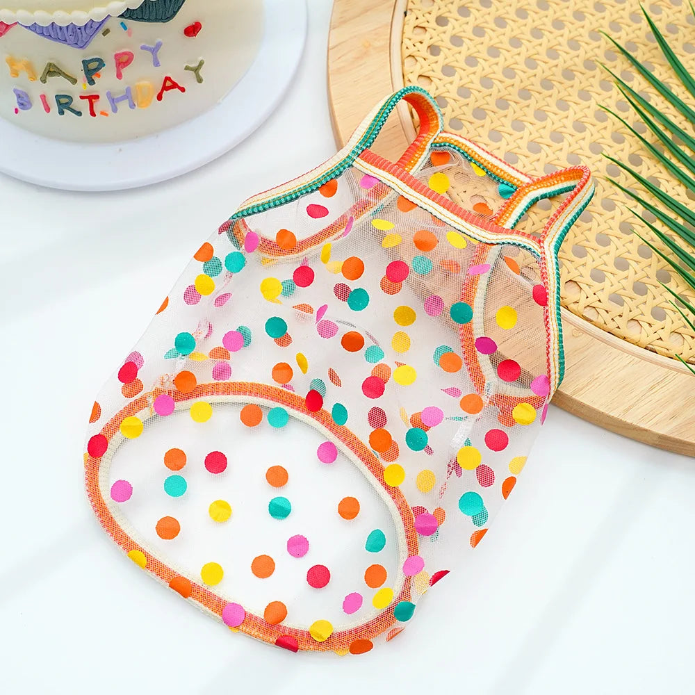 Pet Strap Sunscreen Vest Mesh Strawberries Dog Dog Cat Clothing Supplies Thin Teddy Bear Colorful Dot Top Puppy Clothes