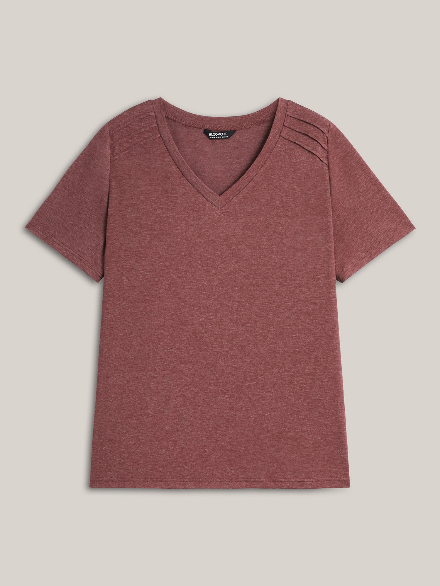 Plicated Detail Shoulder Plain T-Shirt