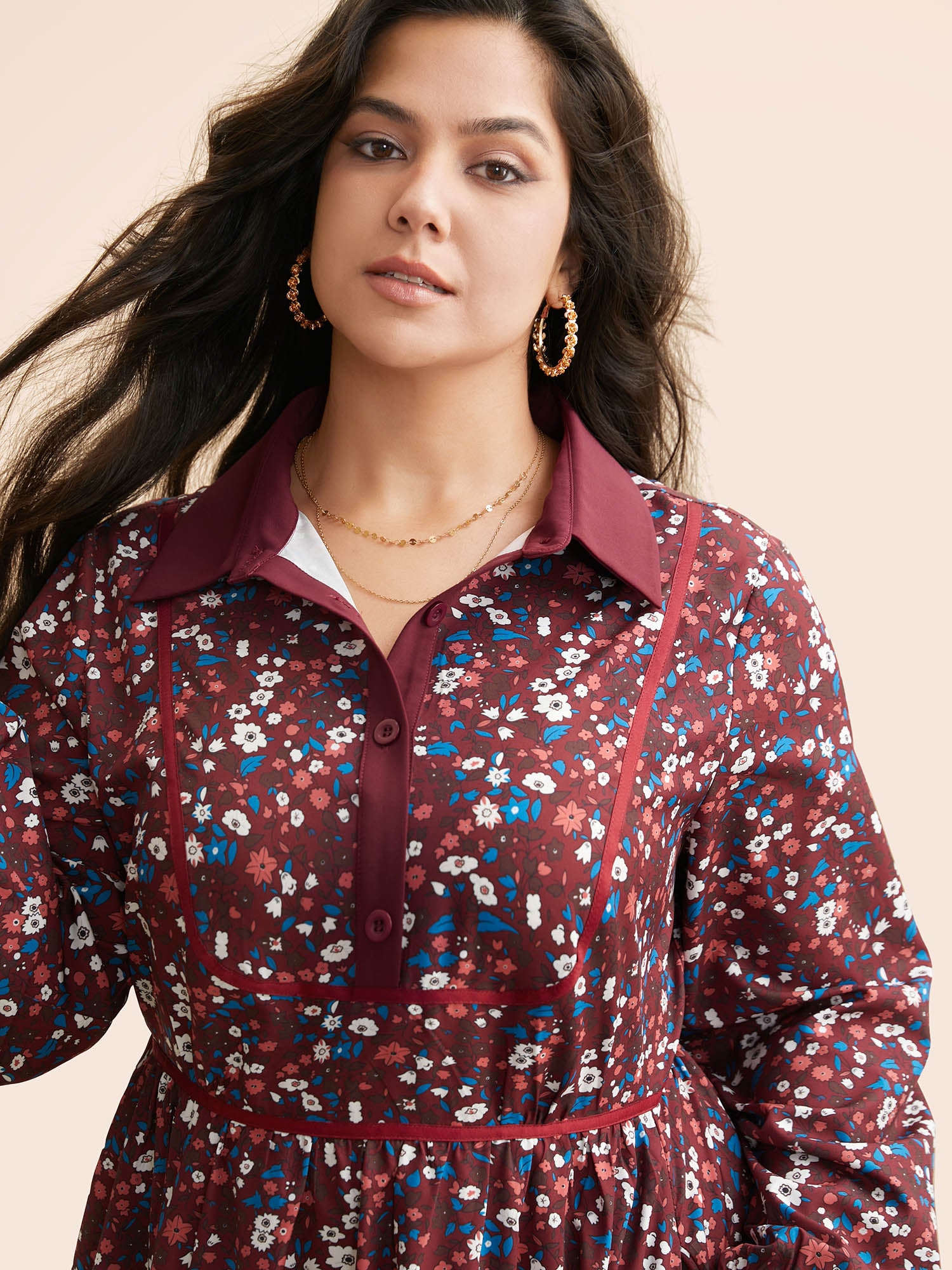 Ditsy Floral Woven Ribbon Button Up Dress