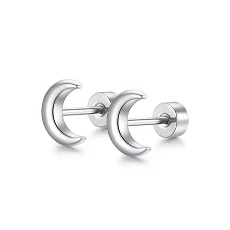 1 Pair Minimalist Moon Heart Shape Plating 304 Stainless Steel 18K Gold Plated Ear Studs