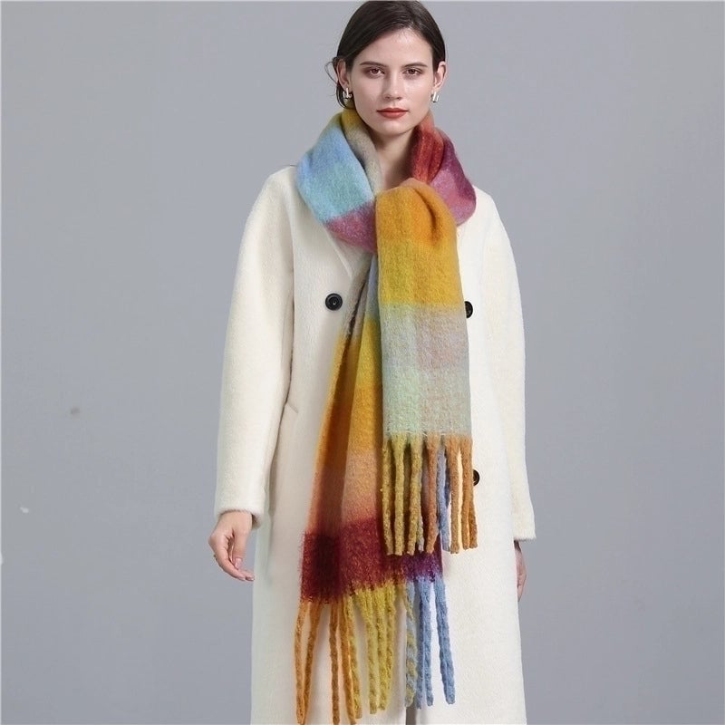 Women's Casual Plaid Imitation Cashmere Tassel Scarf