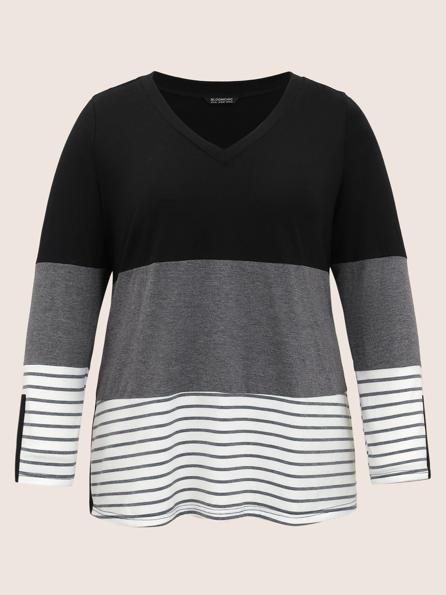 Colorblock Contrast Striped V Neck T-shirt