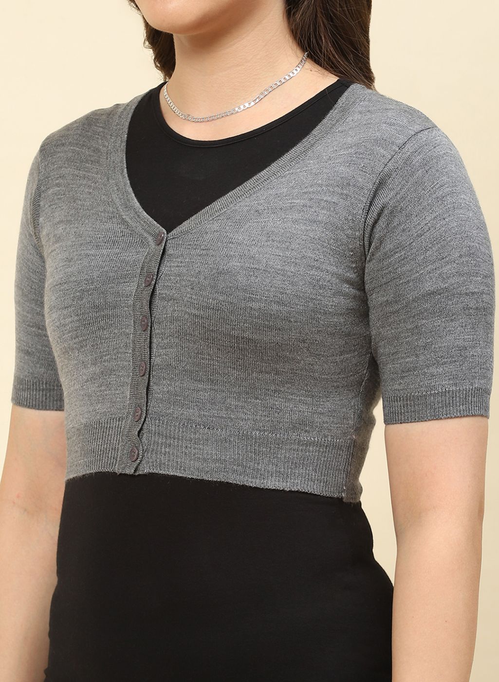 Women Grey Solid Blend wool Blouse