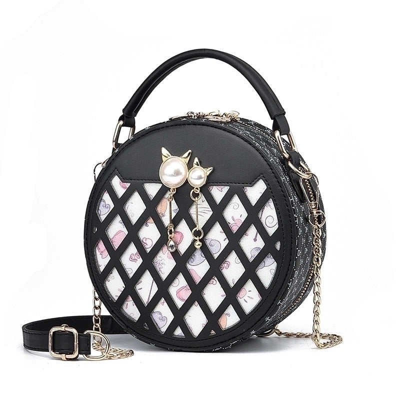 Women's Small All Seasons Pu Leather Color Block Classic Style Round Zipper Shoulder Bag