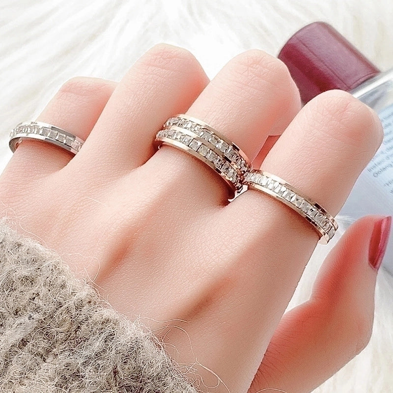 Minimalist Geometric Titanium Steel Inlay Rhinestones Rings 1 Piece