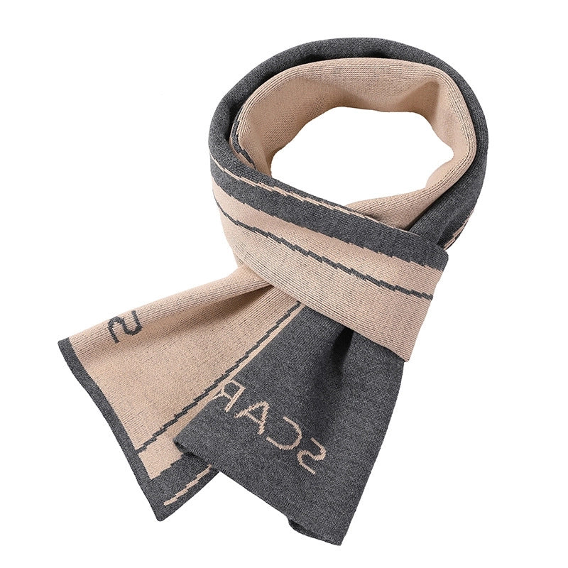 Men's Scarf Winter Warm Plaid Thickened Business Knitted Cashmere Thick Scarf Fashionable Scarf