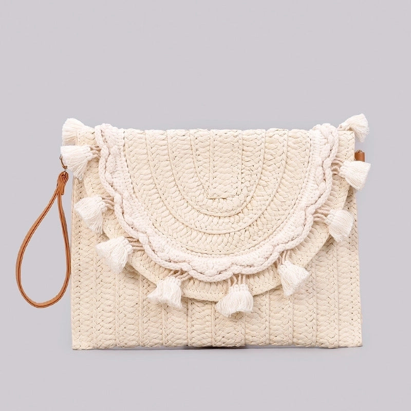 Orange Green Beige Straw Geometric Square Evening Bags