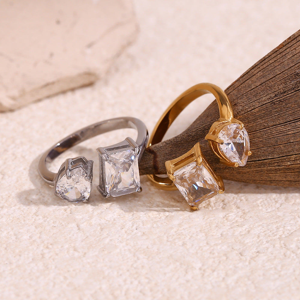 Fashion Creative Quadrilateral Circle Geometric Stainless Steel 18K Gold Plated Rings