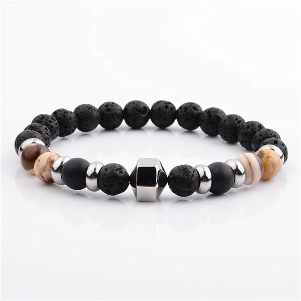 8MM Lava Stone Natural Stone Bracelet Stainless Steel Skull Rose Gold Plated bead bracelet for men