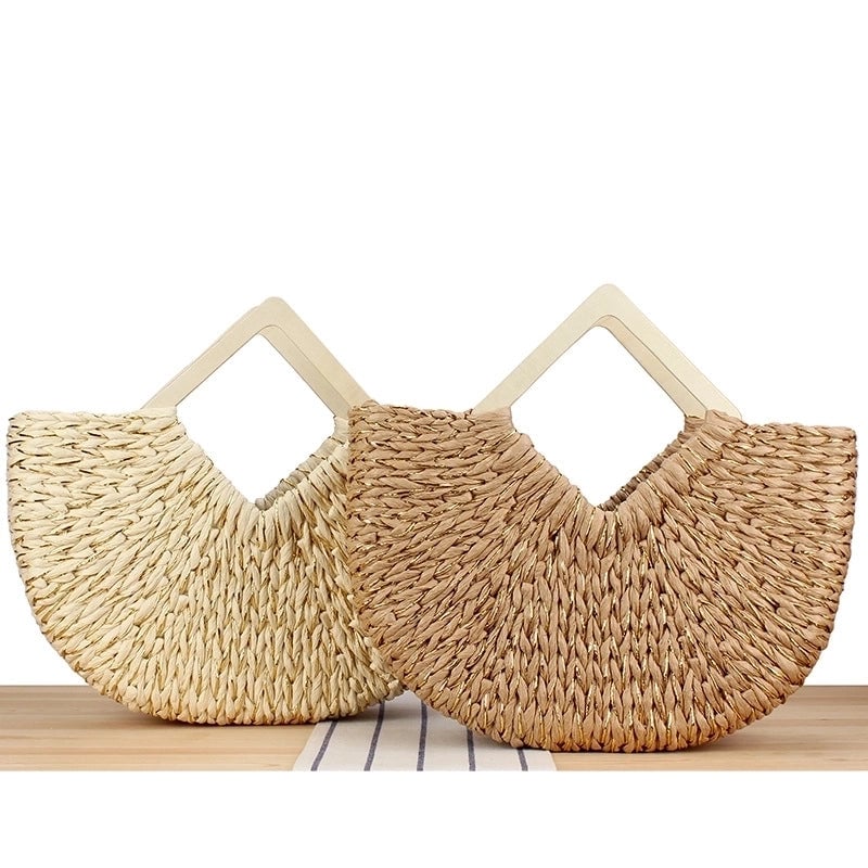 Women's Large Paper String Solid Color Vacation Beach Weave Open Straw Bag