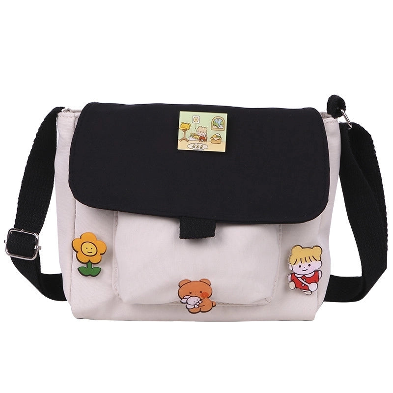 Women's Medium Oxford Cloth Color Block Streetwear Square Fastener Crossbody Bag